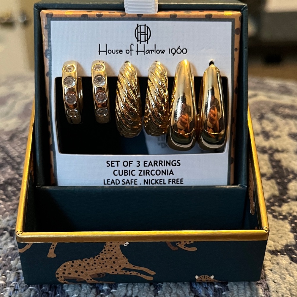 House of Harlow 1960 Gold and Silver Earring Trio - Picture 2 of 6